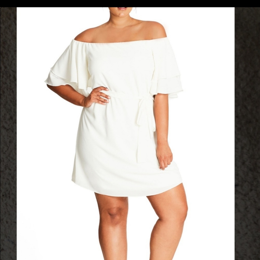 City chic off shoulder shift dress
